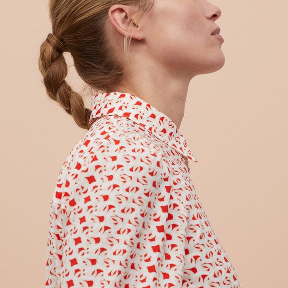 H&M orange chain linked shirt top blouse geo XS - Picture 3 of 10